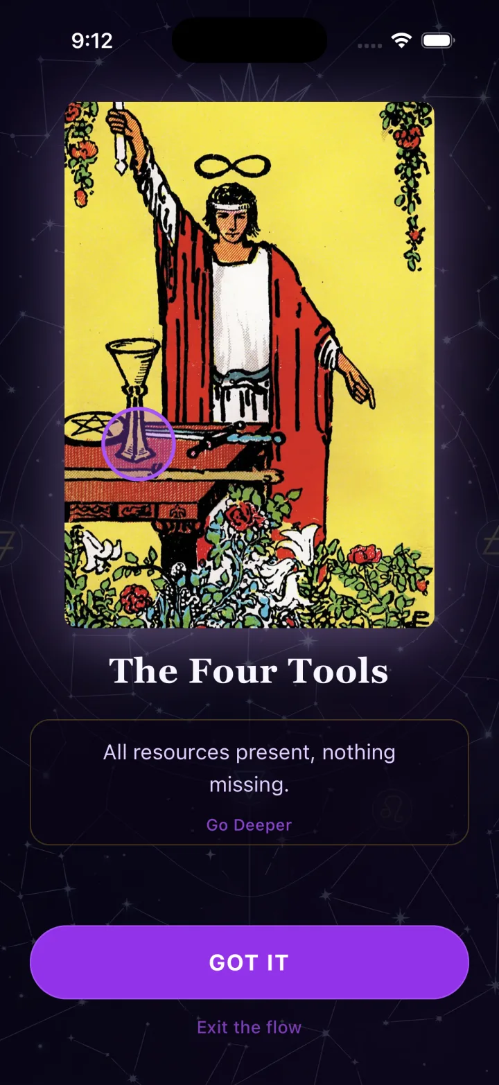 Echo Arcana — The Magician with a symbol highlighted in symbol study